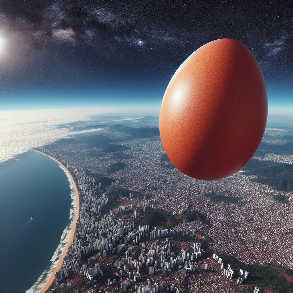 Imagem de um Ovo caindo do espaço - Drop Egg from space. Gerada por inteligência artificial do bing.com