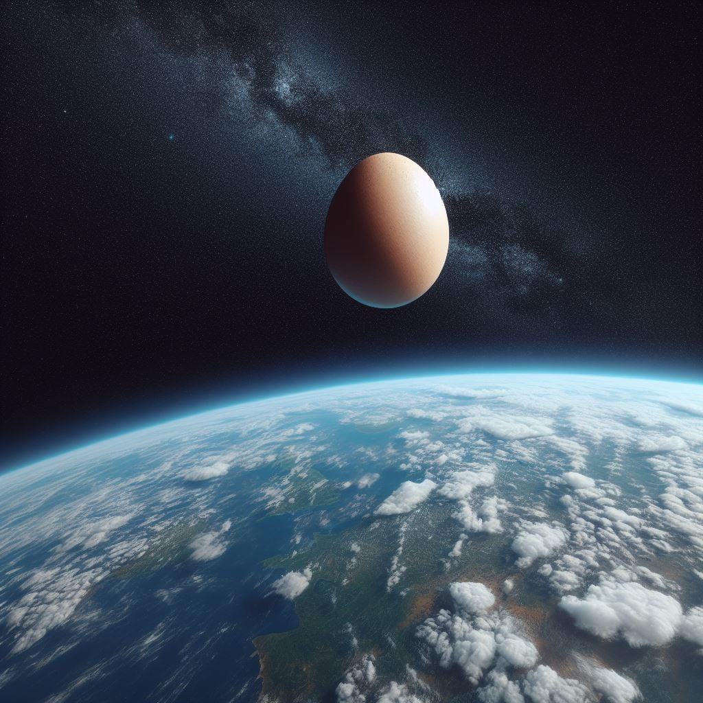 Imagem de um Ovo caindo do espaço - Drop Egg from space. Gerada por inteligência artificial do bing.com