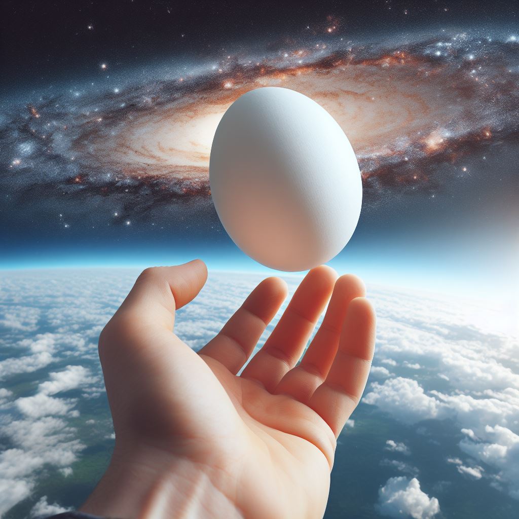 Imagem de um Ovo caindo do espaço - Drop Egg from space. Gerada por inteligência artificial do bing.com